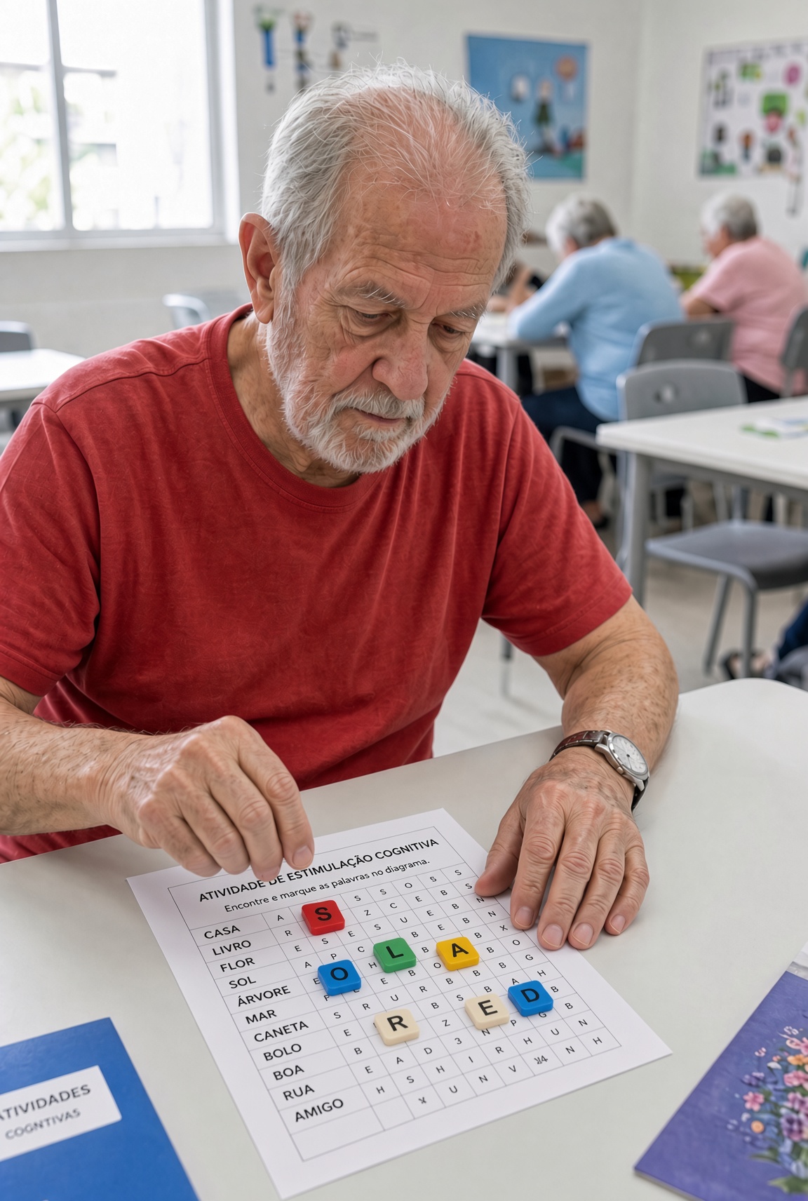 Idoso fazendo exercício cognitivo
